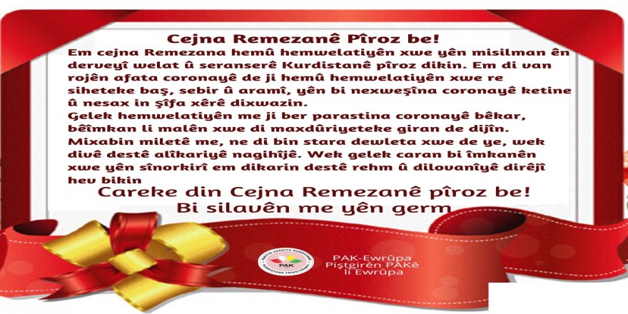 PAK-Ewrûpa: Cejna Remezanê pîroz be!