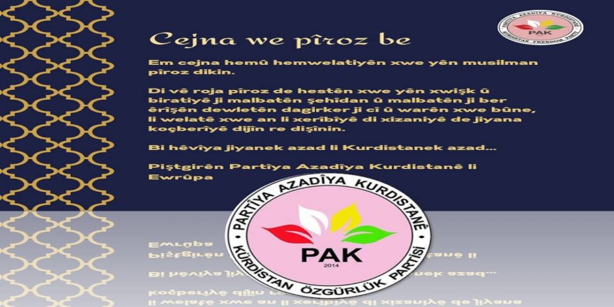 Piştgirên PAKê li Ewropa: Em Cejna Qurbanê pîroz dikin