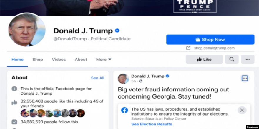 Facebook û Instagram hesabên Trump bo du hefteyan digirin