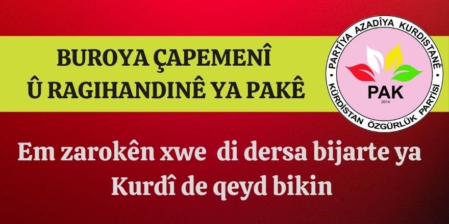 PAK: Malbatên Kurdan  heta roja 21.01.2021ê em zarokên xwe  di dersa bijarte ya Kurdî de qeyd bikin