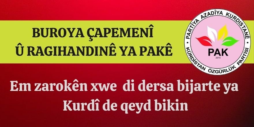 PAK: Malbatên Kurdan heta roja 21.01.2021ê em zarokên xwe di dersa bijarte ya Kurdî de qeyd bikin