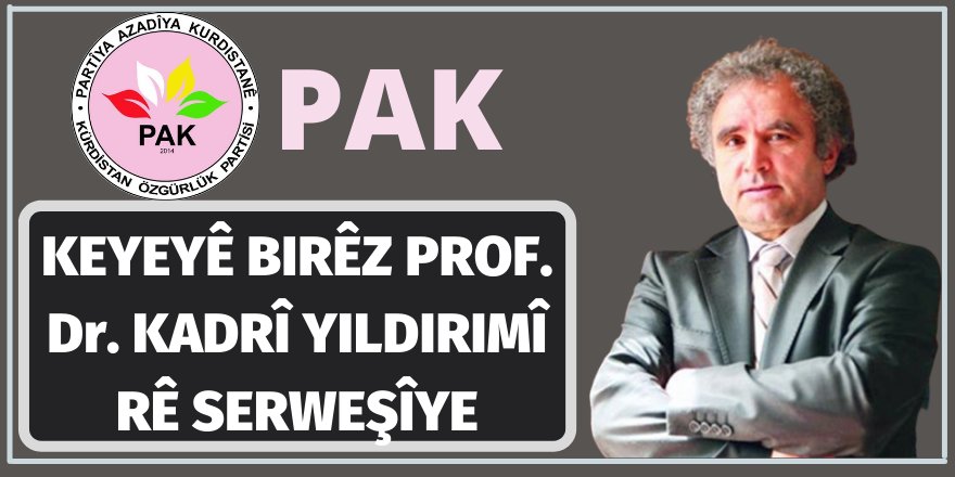 PAK: Ma Keyeyê Birêz Prof. Dr. Kadrî Yildirimî Rê Serweşîye Wazenê