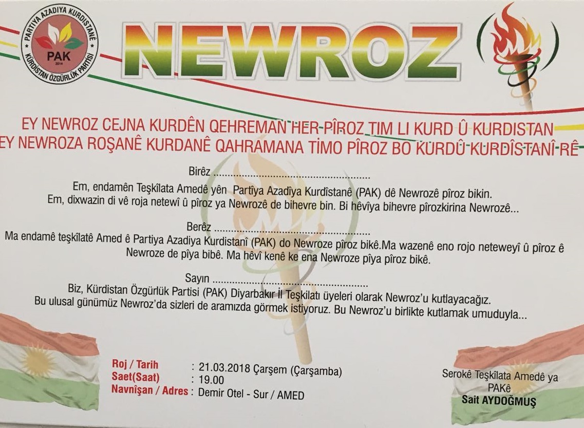 PAK sibê Newrozê pîroz dike
