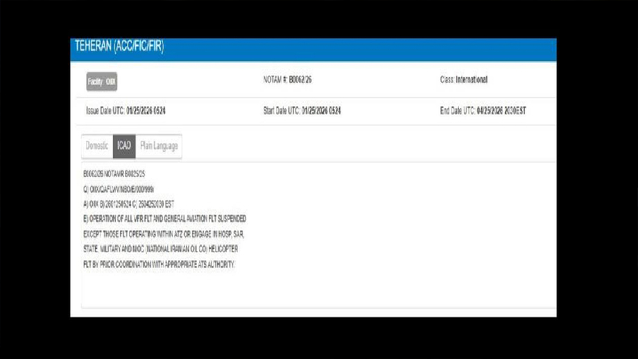 Rêjîma Îranê firîna hemû balafirên li esmanê Îranê ragirtin