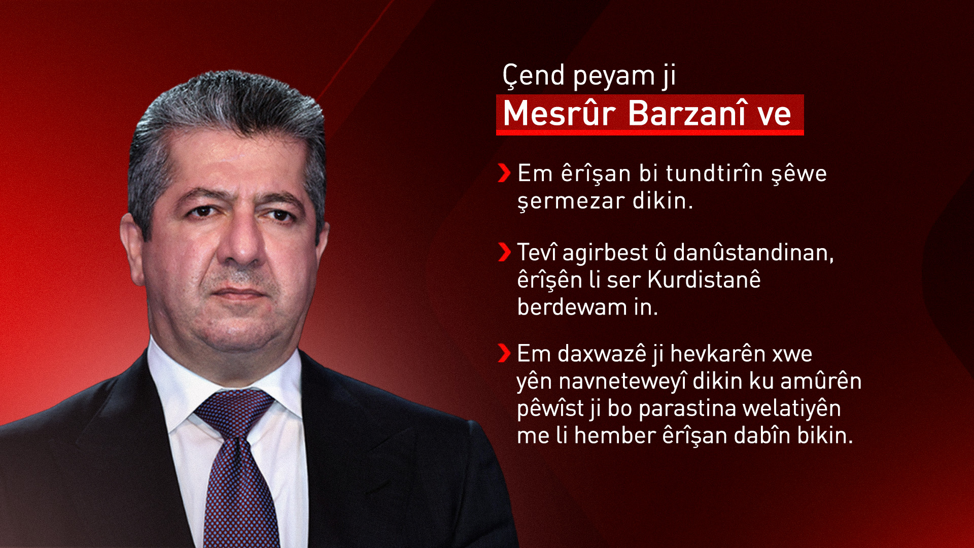 Mesrûr Barzanî: Êrîşên li ser Herêma Kurdistanê ji bo têkdana agirbestê ne