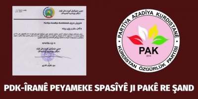 PDK-Îranê Peyameke spasîyê ji PAKê re şand